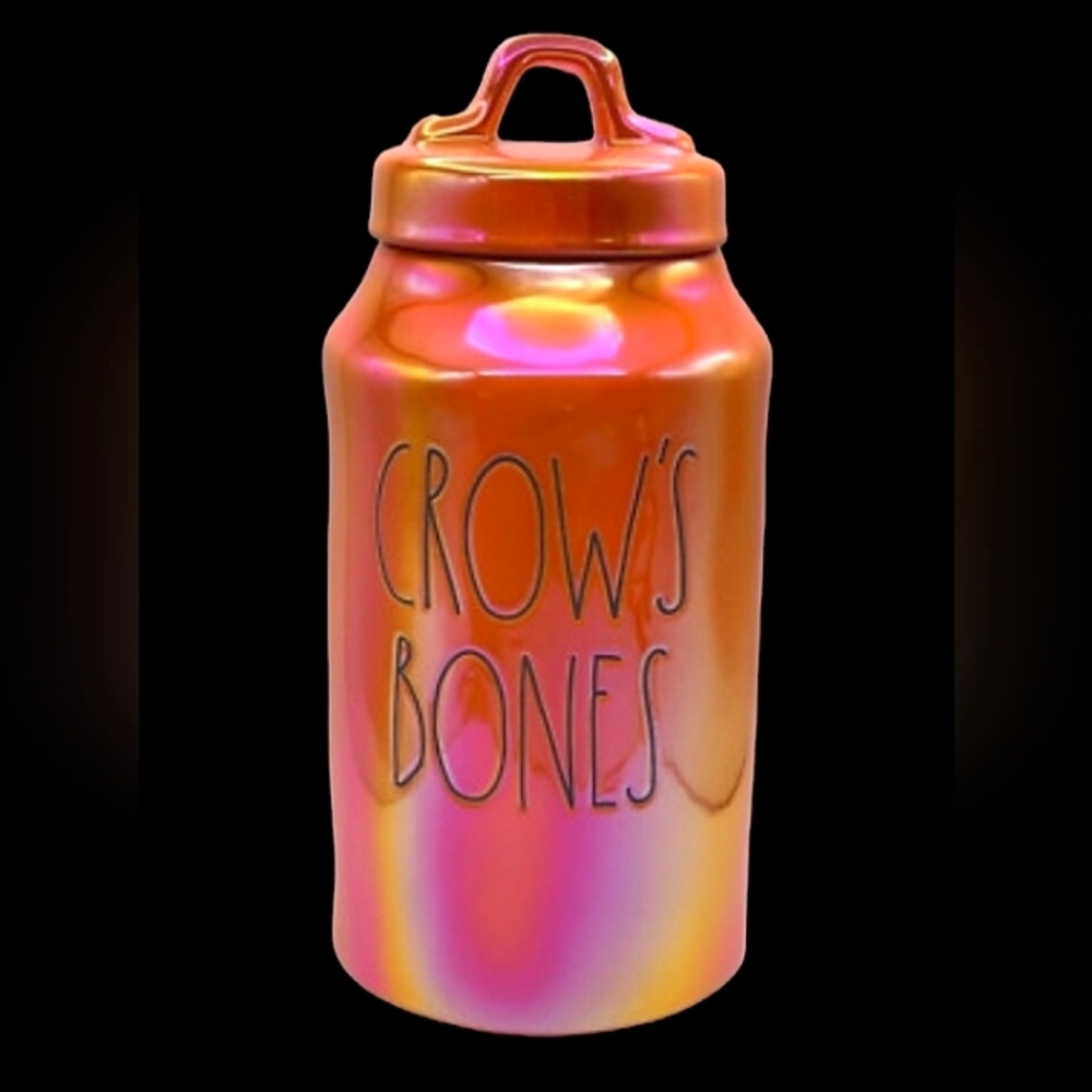Rae Dunn Halloween Crows Bones Orange Iridescent Canister